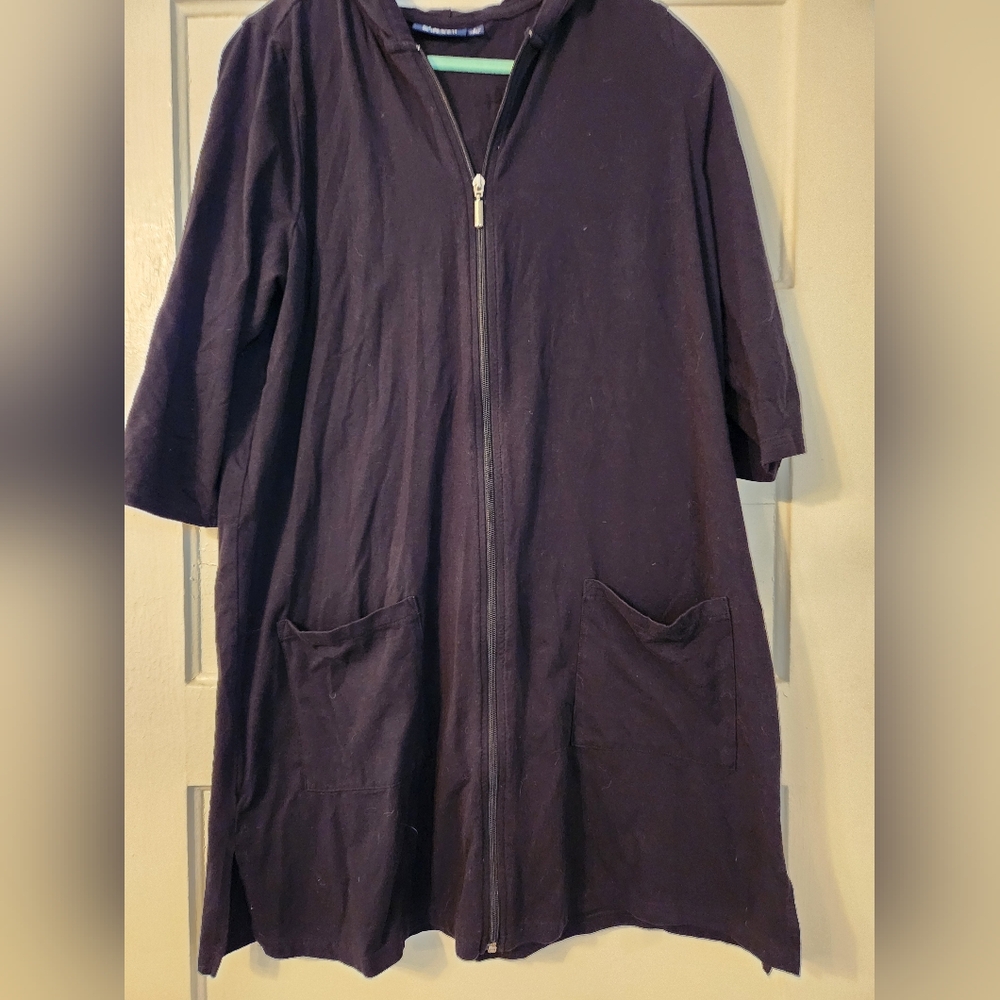 D&Co. Beach Black Zip Up Coverup, Tunic, Hoodie, Sz L, EUC Pockets Pool Summer